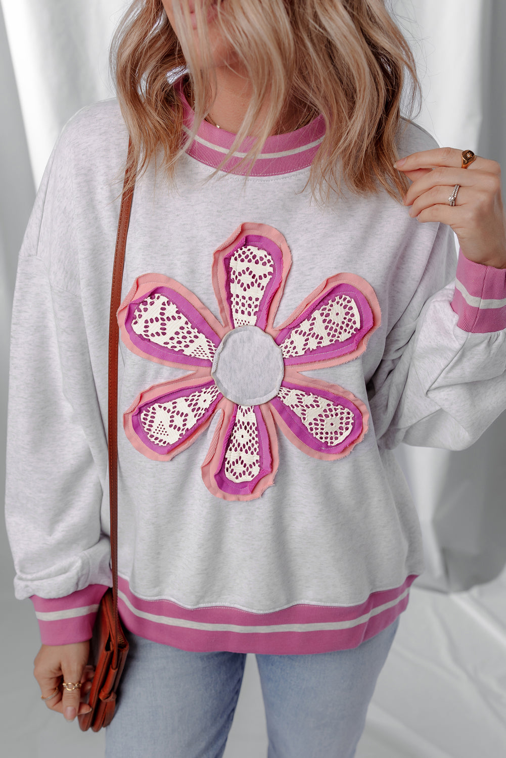 Threaded Pear Caroline Flower Crew Neck Sweatshirt