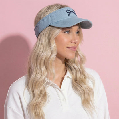 Anna-Kaci Women's Denim Visor Hat with Curved Brim Adjustable Back Bow Accent Casual Headwear
