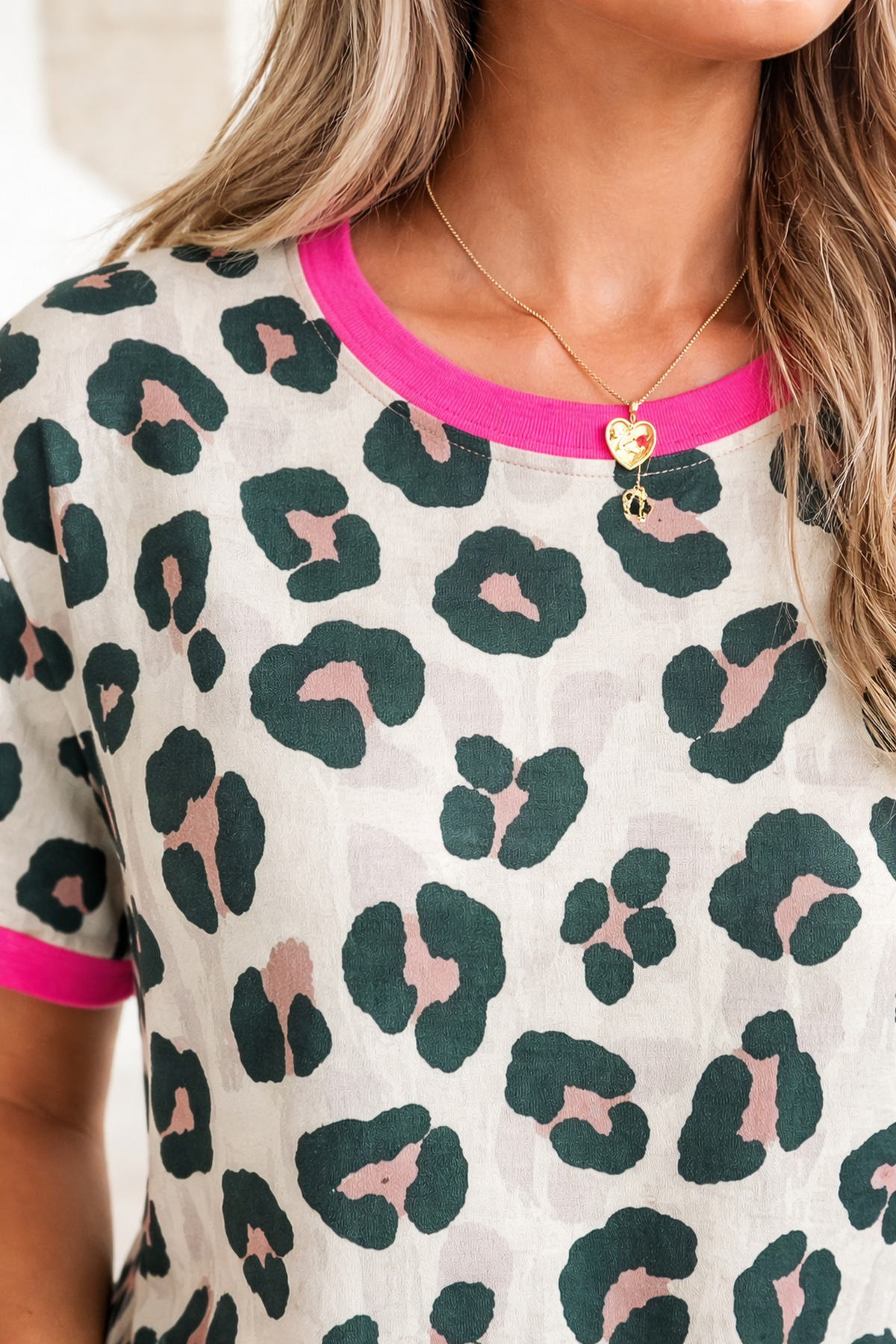 Threaded Pear Arleth Print Contrast Trim Top