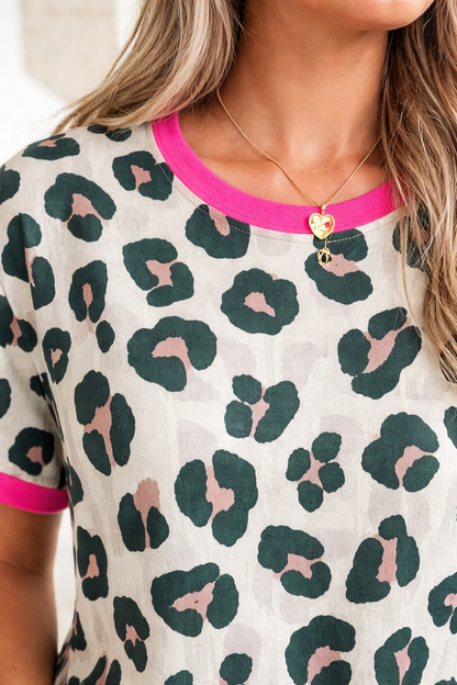 Threaded Pear Arleth Print Contrast Trim Top