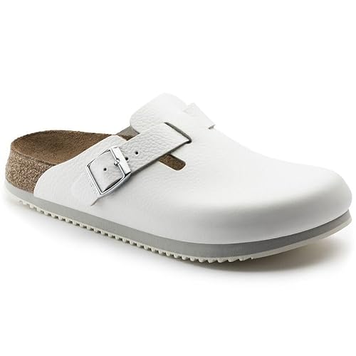 Birkenstock Boston Super Grip Natural Leather White Clogs