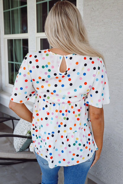 Threaded Pear Keira Polka Dot Babydoll Blouse