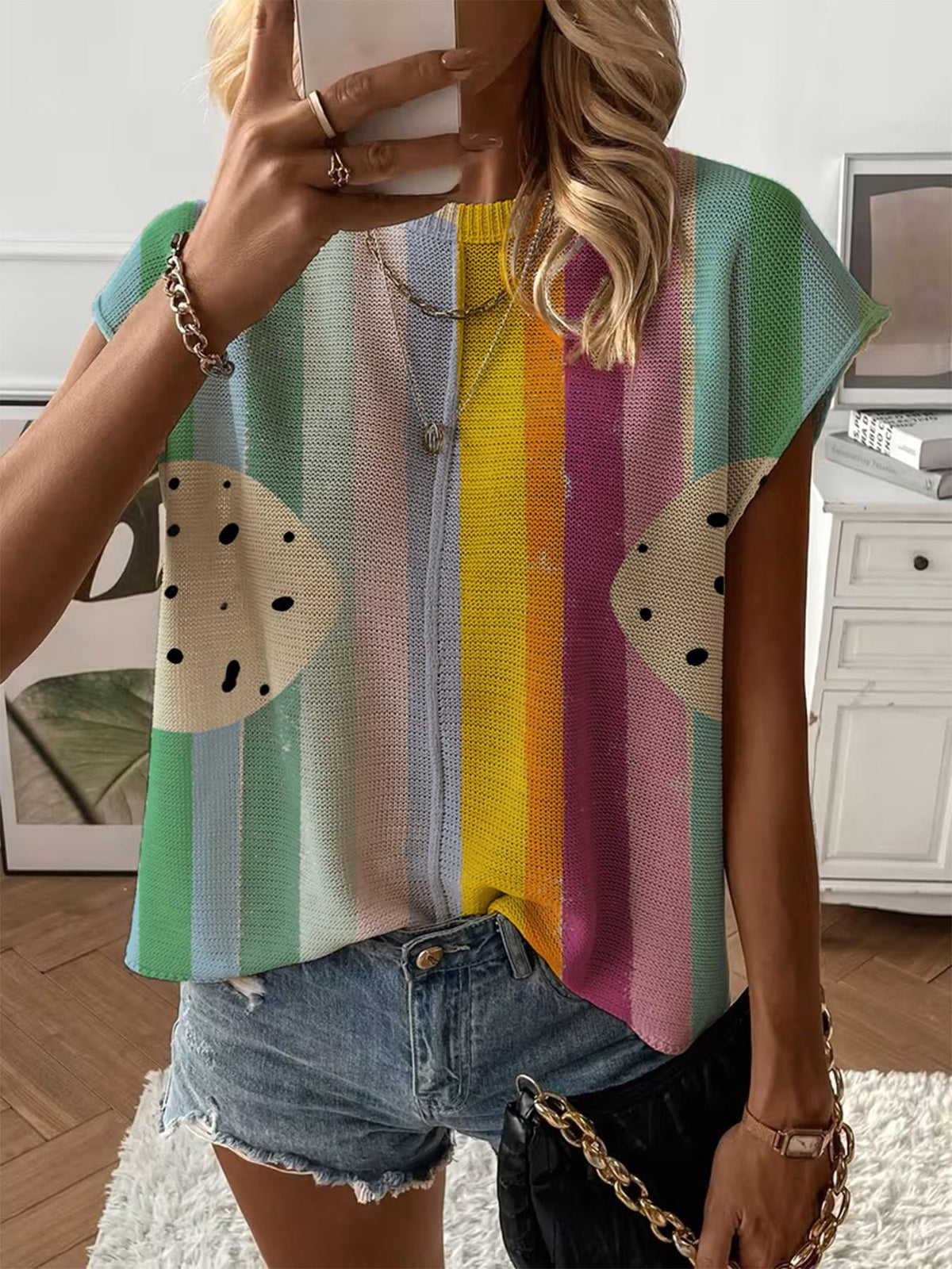 Women's Print Drop-Shoulder Knit Top
