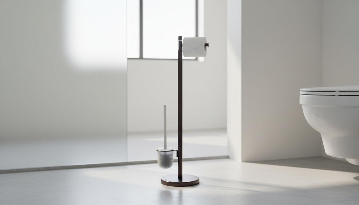 Freestanding Toilet Brush with Toilet Paper Holder – Bathroom Cleaning & Storage Stand