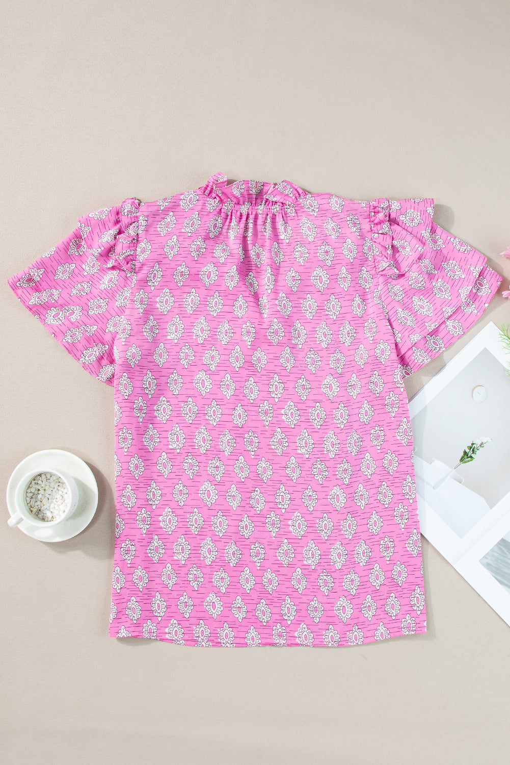 Threaded Pear Miller Ruffled Short Sleeve Blouse