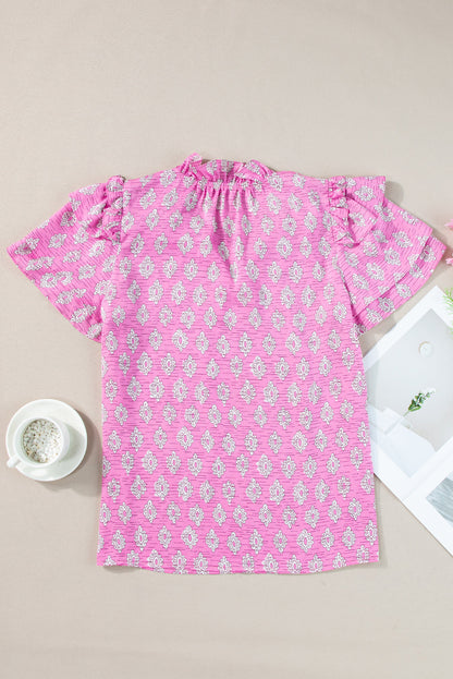 Threaded Pear Miller Ruffled Short Sleeve Blouse