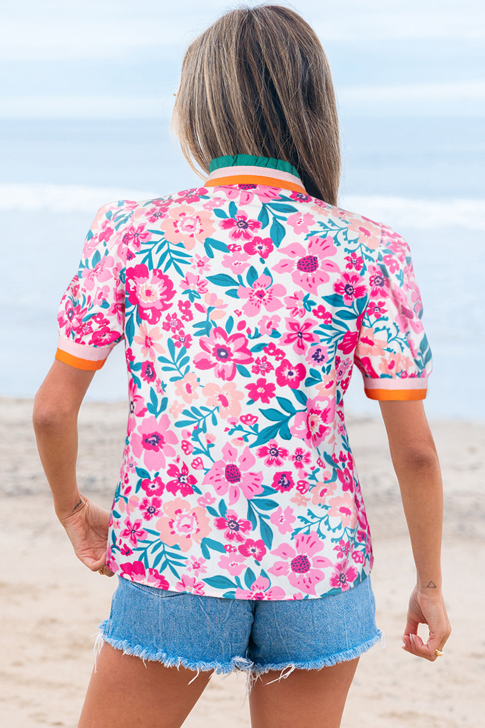 Threaded Pear Gianna Floral Short Sleeve Blouse