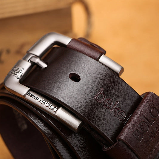 Men’s Genuine Cowhide Leather Belt | Premium Creative Pin Buckle Belt | Factory Direct Real Leather Waistband | Durable Classic Business & Casual Belt for Men