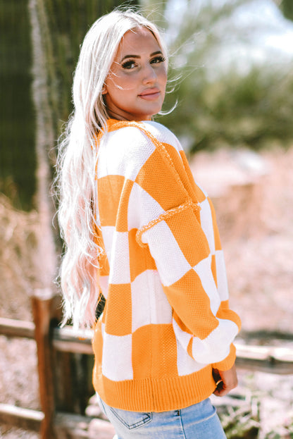 Threaded Pear Ashley Checkered Bishop Sleeve Sweater