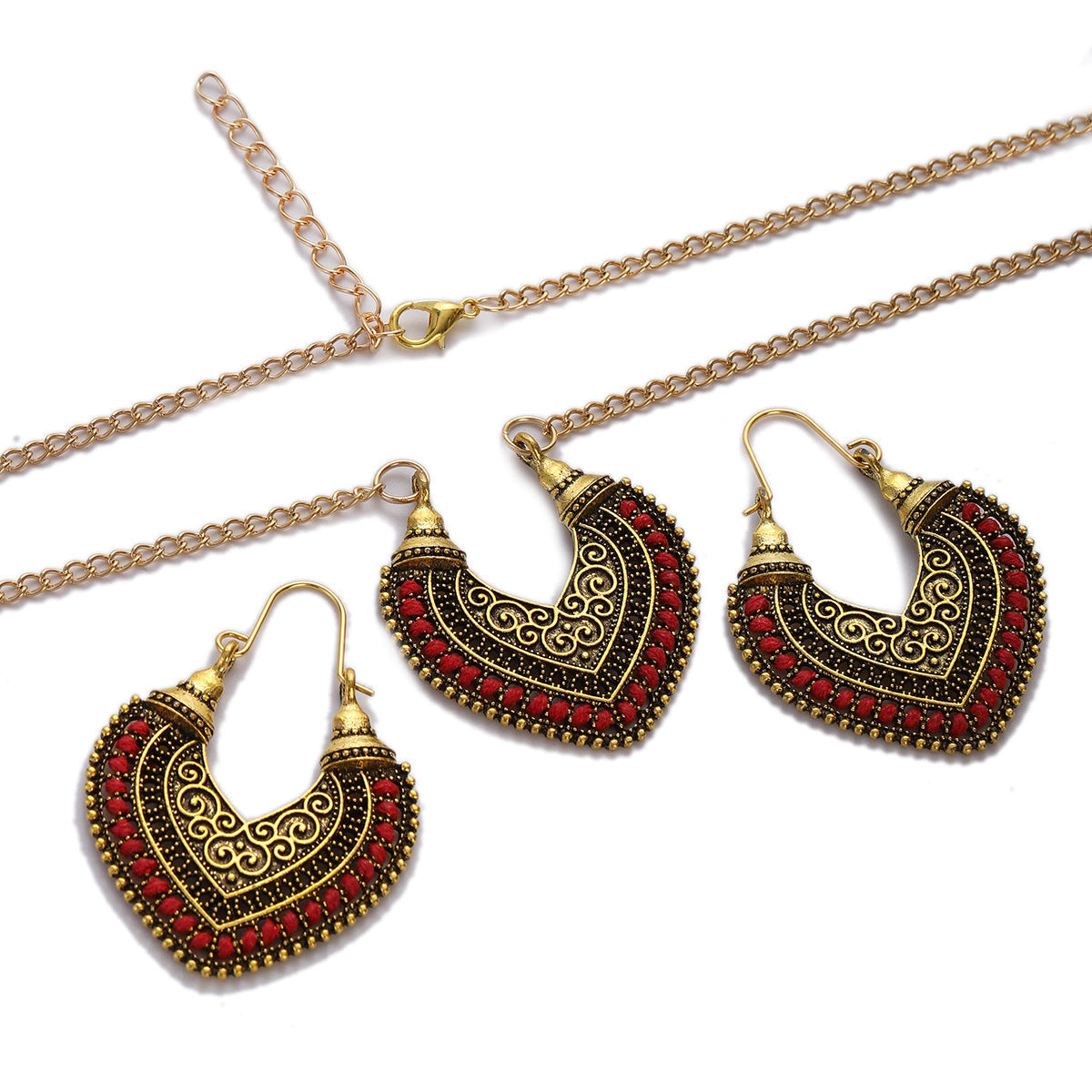 Colored Rope Winding Jewelry Set | Artistic Woven Necklace & Earrings Two-Piece Set | Vibrant Boho-Chic Statement Accessories | Handmade Style Geometric Rope Jewelry