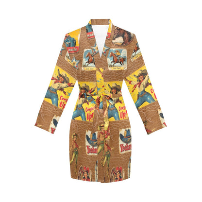 Baha Ranch Vintage Cowgirl Collage Satin Robe