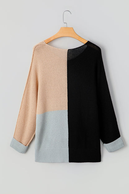 Threaded Pear Zayla Block Knit Loose Sweater
