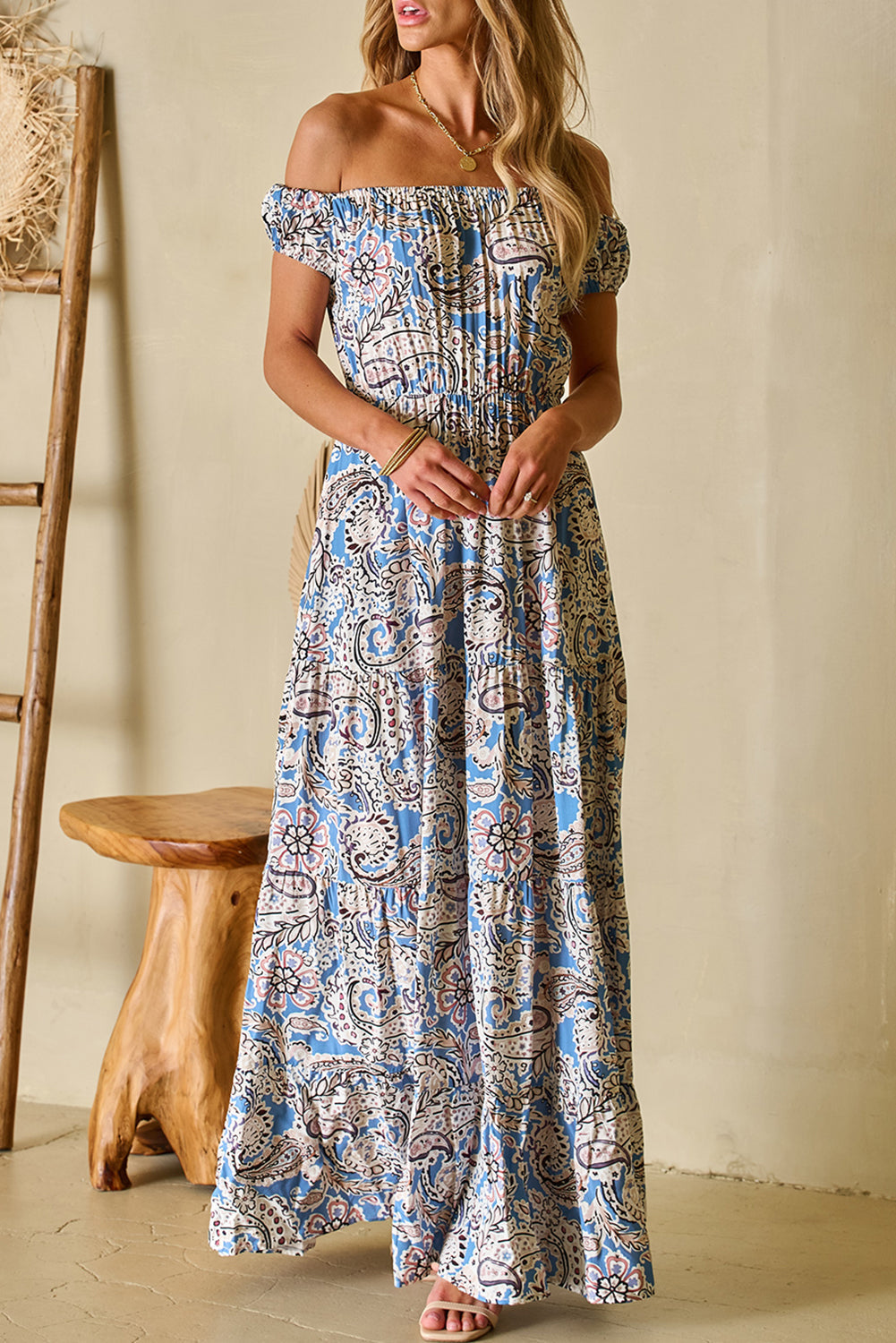 Threaded Pear Bria Off Shoulder Maxi Dress