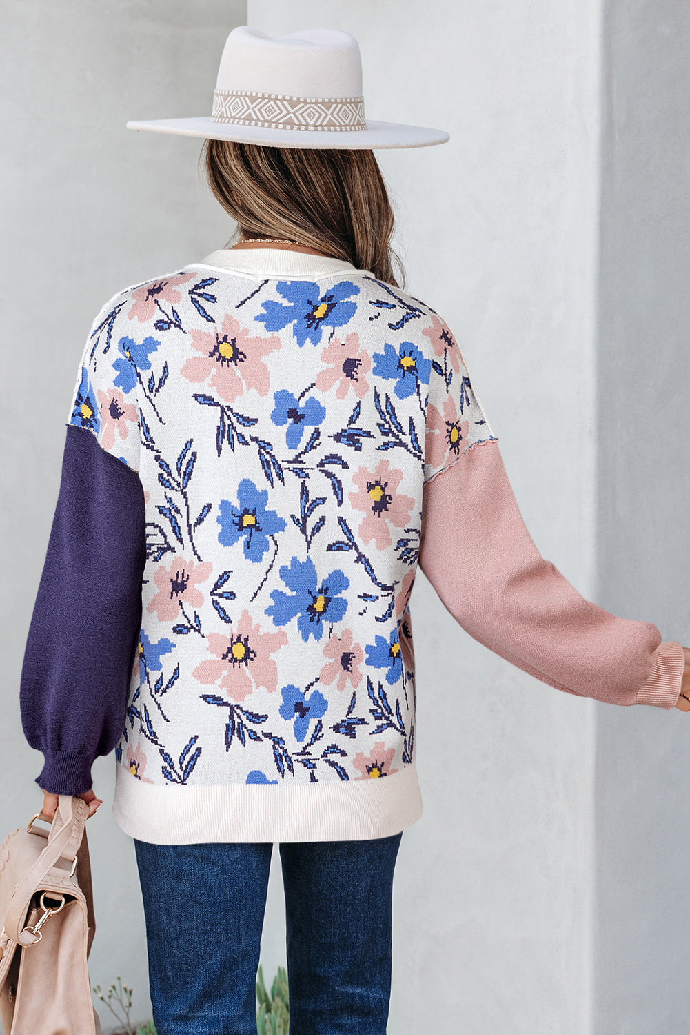 Threaded Pear Lumivita Colorblock Sleeve Patchwork Sweater