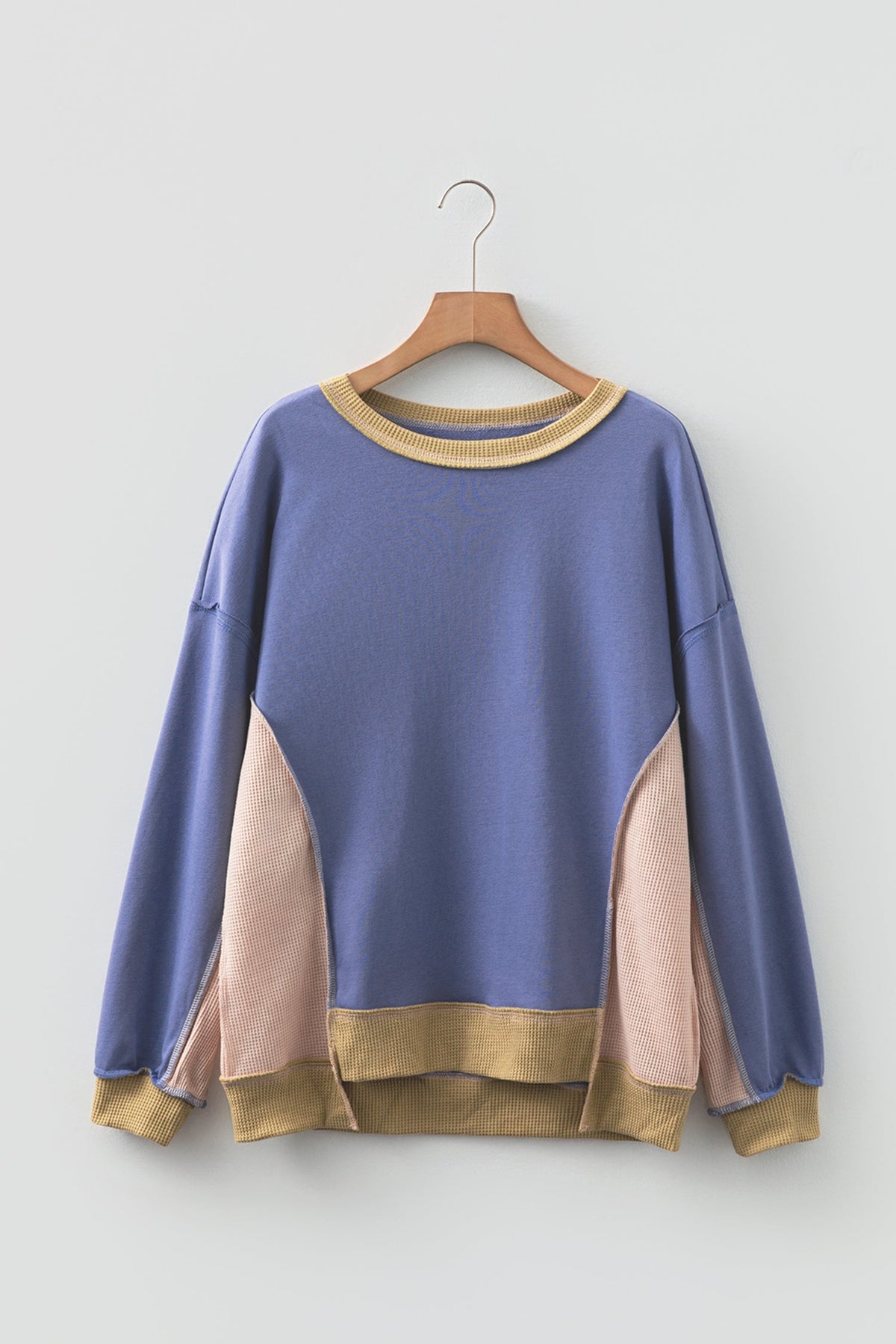 Threaded Pear Alaina Waffle Patchwork Oversize Sweatshirt