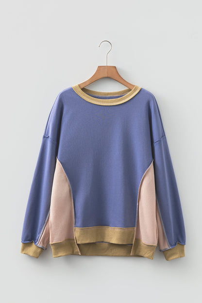 Threaded Pear Alaina Waffle Patchwork Oversize Sweatshirt