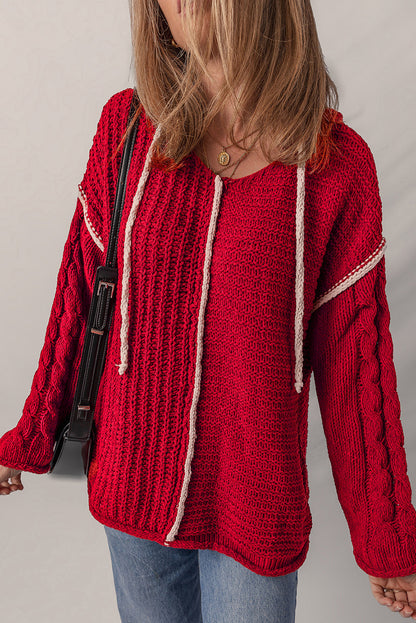 Threaded Pear Olivia Knit Drawstring Hooded Sweater