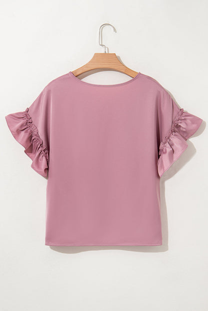 Threaded Pear Ruth Satin Ruffle Sleeve Top
