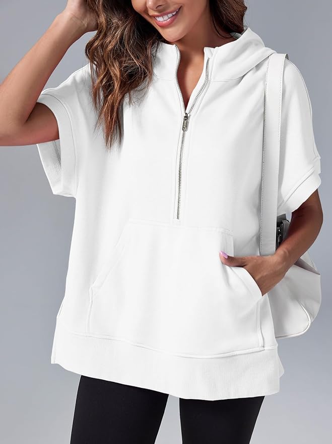 Women's Oversized Half-Zip Short Sleeve Hoodie