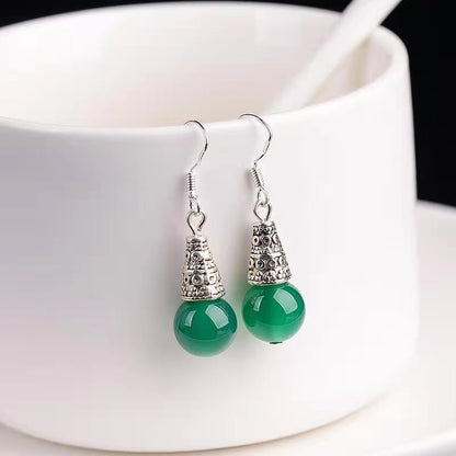 Women’s Elegant Silvering Chalcedony Earrings | High-Sense Green Agate Drop Earrings | Trendy Minimalist Gemstone Jewelry | Luxury-Label Statuesque Radiant Accessory | 2026 High-Fashion Botanical Essential