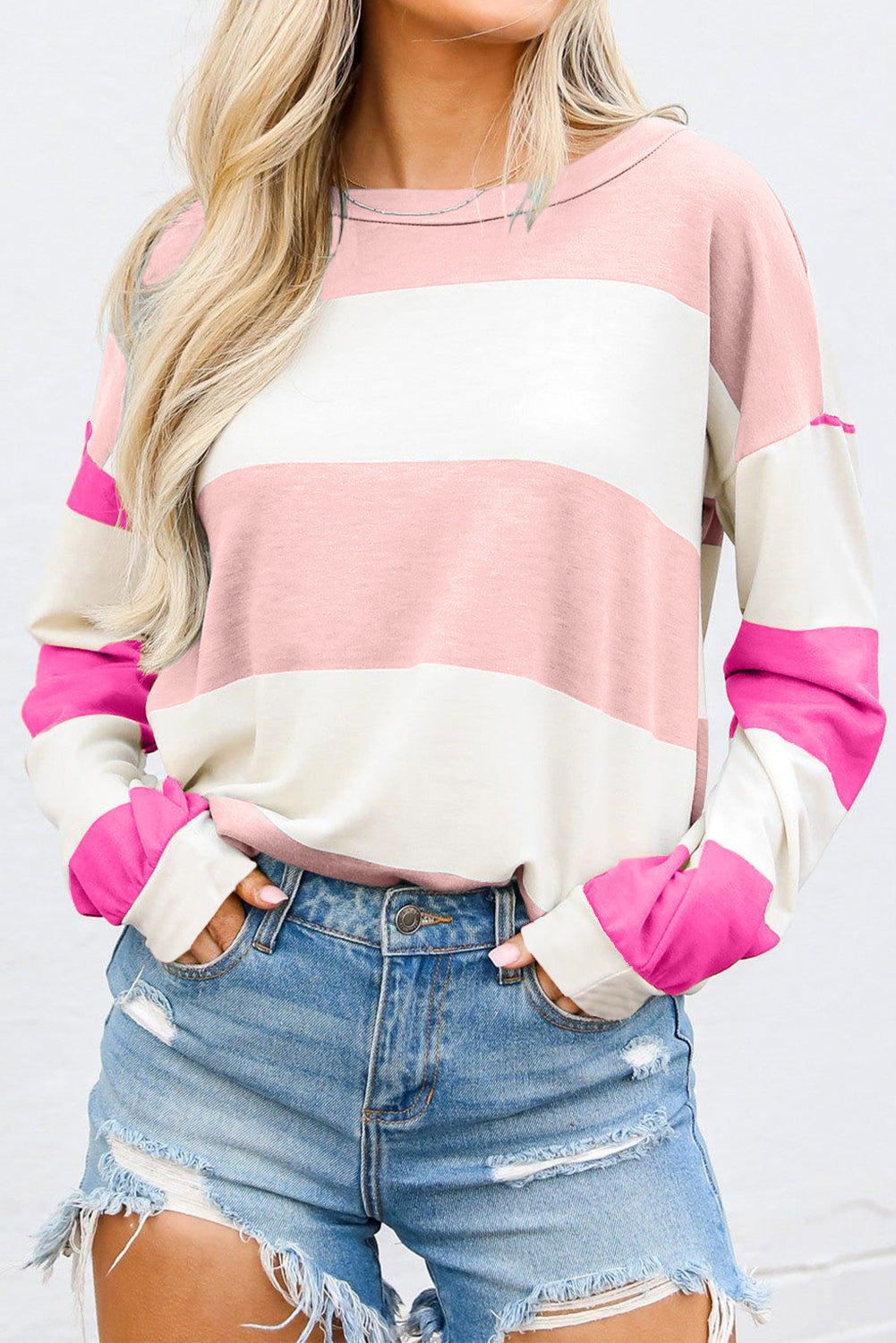Threaded Pear Iris Striped Long Sleeve Top