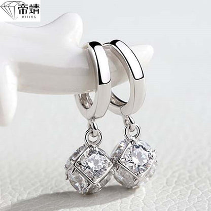 S925 Sterling Silver Magic Square Ear Buckles | High-Sense Japanese Minimalist Square Hoops | Trendy Geometric Silver Earrings | Luxury-Label Petite Square Huggies | 2026 High-Fashion Sleek Unisex Ear Jewelry