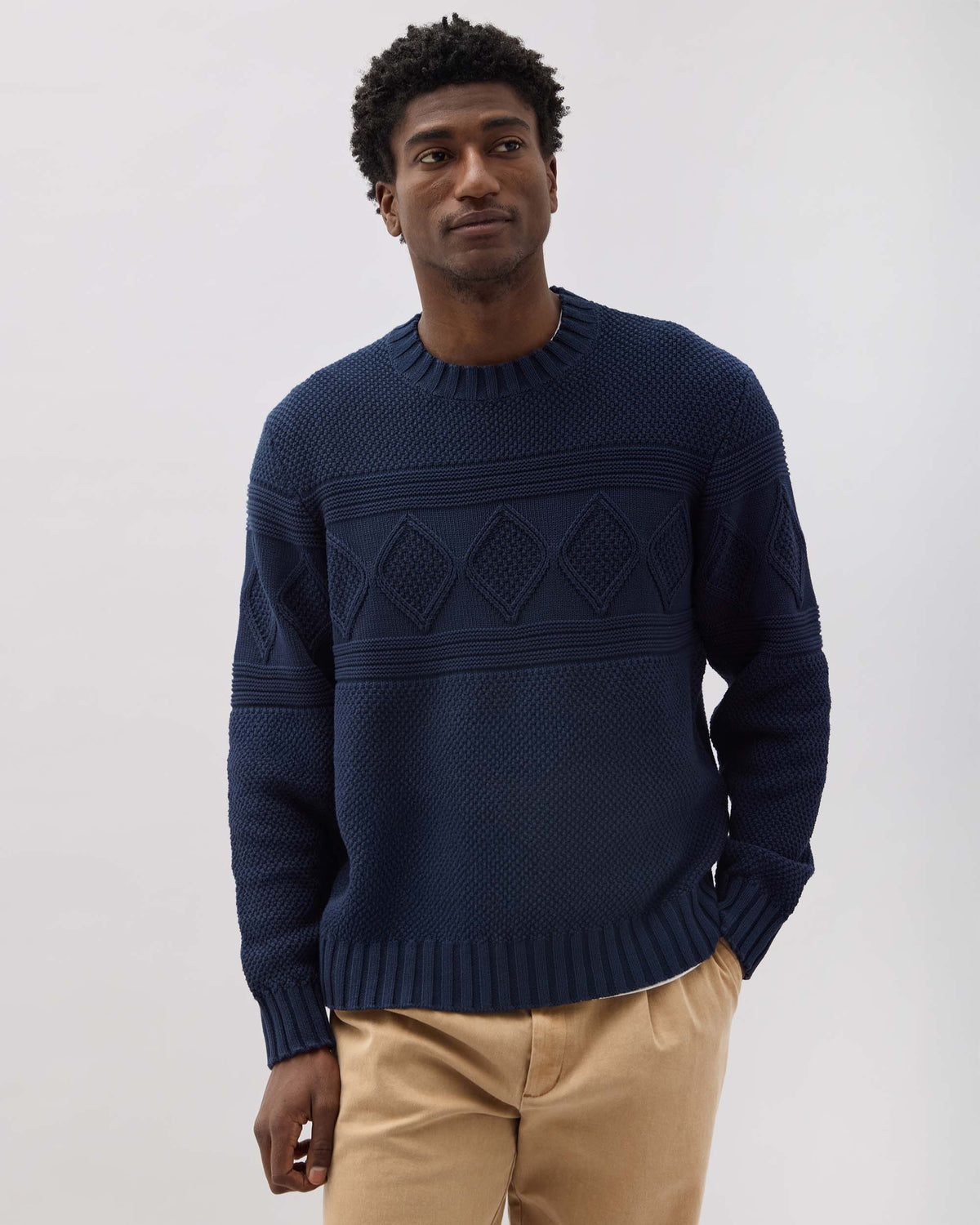 Mens Capeside Sweater - Cotton Sweater Knit - Mineral Blue