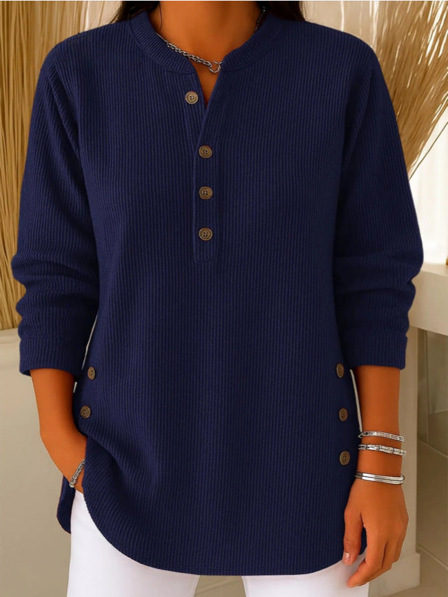 Women’s V-Neck Button-Down Sweater | Fashion Casual Solid Color Long-Sleeved Top | Elegant Knit Blouse T-Shirt for Women | Trendy Minimalist Soft-Touch Pullover | 2026 High-Fashion Lightweight Winter & Autumn Clothing
