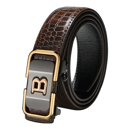 Men’s Automatic Buckle Genuine Leather Belt | High-Sense Professional Waistband for Young & Middle-Aged | Trendy Minimalist Executive Belt | Luxury-Label Statuesque Men’s Accessory | 2026 High-Fashion Radiant Urban Essential