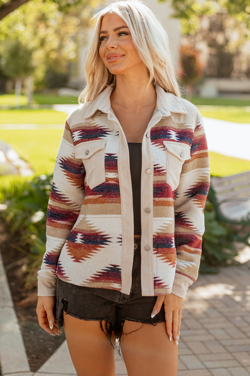 Threaded Pear Emily Flap Raw Hem Shacket