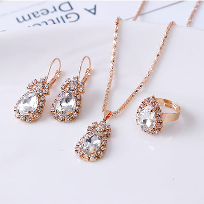 Water Drop Rhinestone Jewelry Set for Women | Elegant Teardrop Necklace, Earrings & Ring Suite | Luxury Crystal Bridal Jewelry Set | Trendy Sparkly Wedding Anniversary Gift | 2026 High-Fashion Evening Party Accessories
