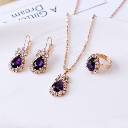 Water Drop Rhinestone Jewelry Set for Women | Elegant Teardrop Necklace, Earrings & Ring Suite | Luxury Crystal Bridal Jewelry Set | Trendy Sparkly Wedding Anniversary Gift | 2026 High-Fashion Evening Party Accessories