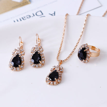 Water Drop Rhinestone Jewelry Set for Women | Elegant Teardrop Necklace, Earrings & Ring Suite | Luxury Crystal Bridal Jewelry Set | Trendy Sparkly Wedding Anniversary Gift | 2026 High-Fashion Evening Party Accessories