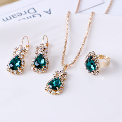 Water Drop Rhinestone Jewelry Set for Women | Elegant Teardrop Necklace, Earrings & Ring Suite | Luxury Crystal Bridal Jewelry Set | Trendy Sparkly Wedding Anniversary Gift | 2026 High-Fashion Evening Party Accessories