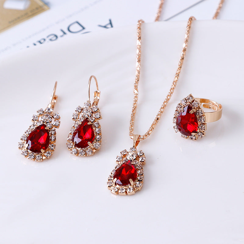 Water Drop Rhinestone Jewelry Set for Women | Elegant Teardrop Necklace, Earrings & Ring Suite | Luxury Crystal Bridal Jewelry Set | Trendy Sparkly Wedding Anniversary Gift | 2026 High-Fashion Evening Party Accessories