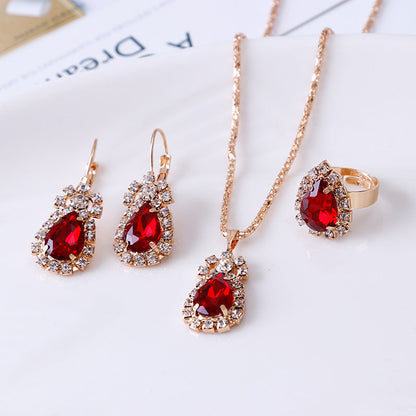 Water Drop Rhinestone Jewelry Set for Women | Elegant Teardrop Necklace, Earrings & Ring Suite | Luxury Crystal Bridal Jewelry Set | Trendy Sparkly Wedding Anniversary Gift | 2026 High-Fashion Evening Party Accessories