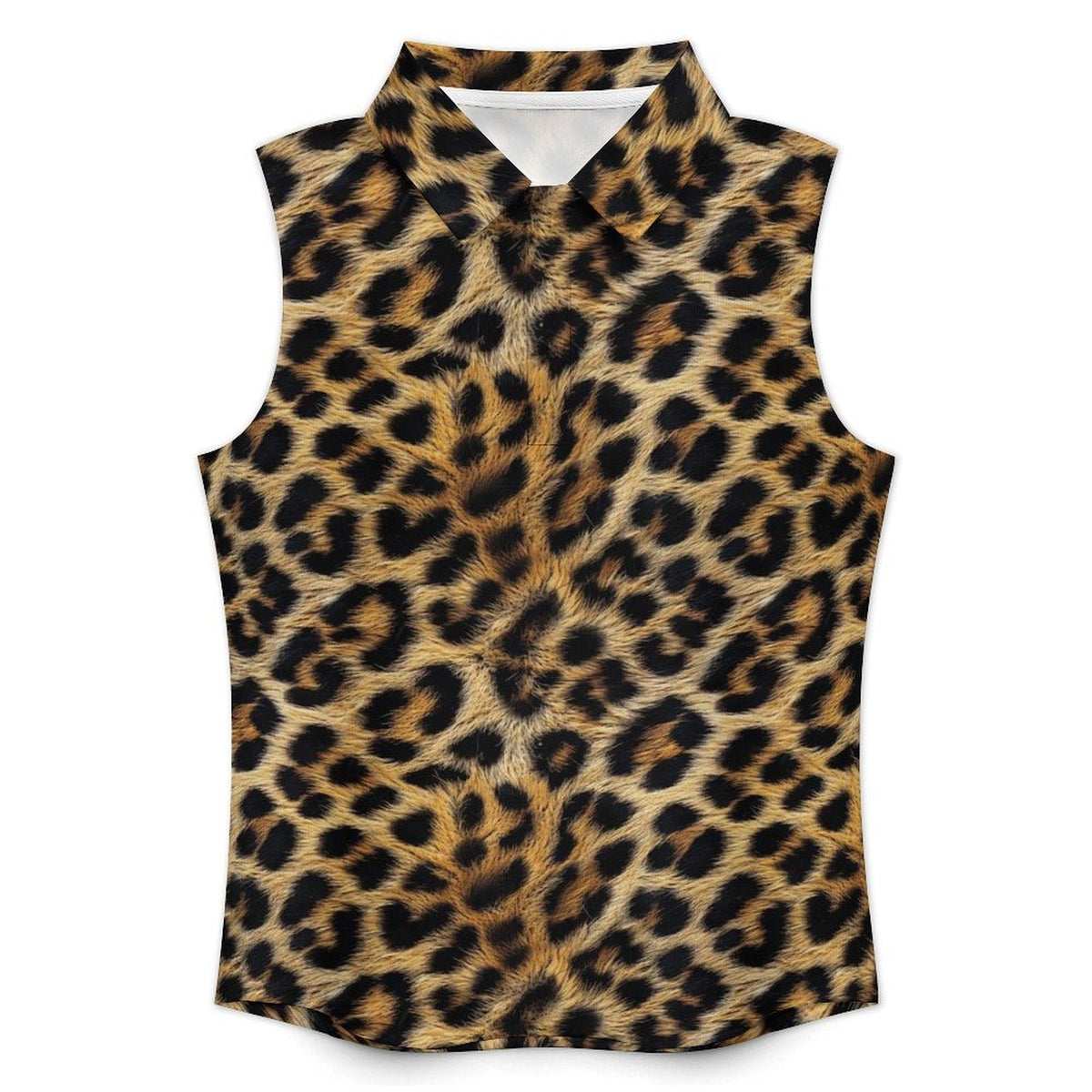 Baha Ranch Leopard Print Sleeveless Polo Top