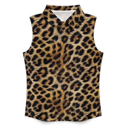 Baha Ranch Leopard Print Sleeveless Polo Top