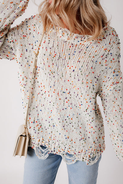 Threaded Pear Isabel Confetti Distressed Knit Sweater