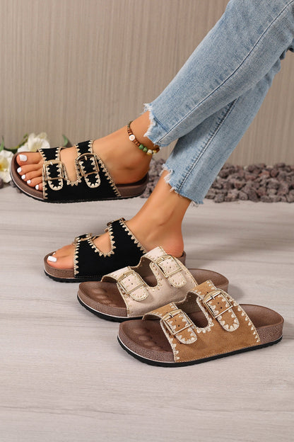 Threaded Pear Azaria Buckle Faux Suede Sandals