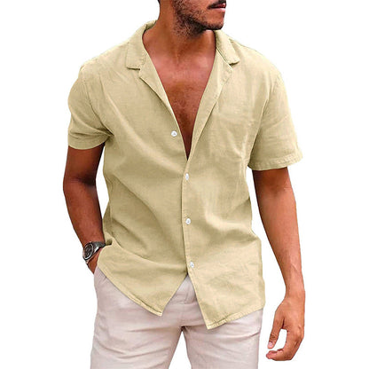 Men’s Casual Button-Down Beach Shirt | High-Sense Short Sleeve Summer Blouse | Trendy Minimalist Holiday Wear | Luxury-Label Statuesque Radiant Tropical Top | 2026 High-Fashion Emerald-Luxe Essential