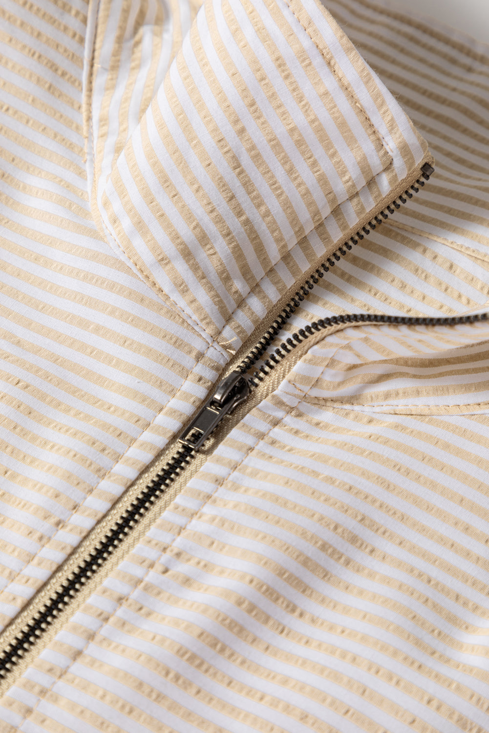Threaded Pear Khaki Stripe Mix Half Zip French Terry Plus Size Sweatshirt