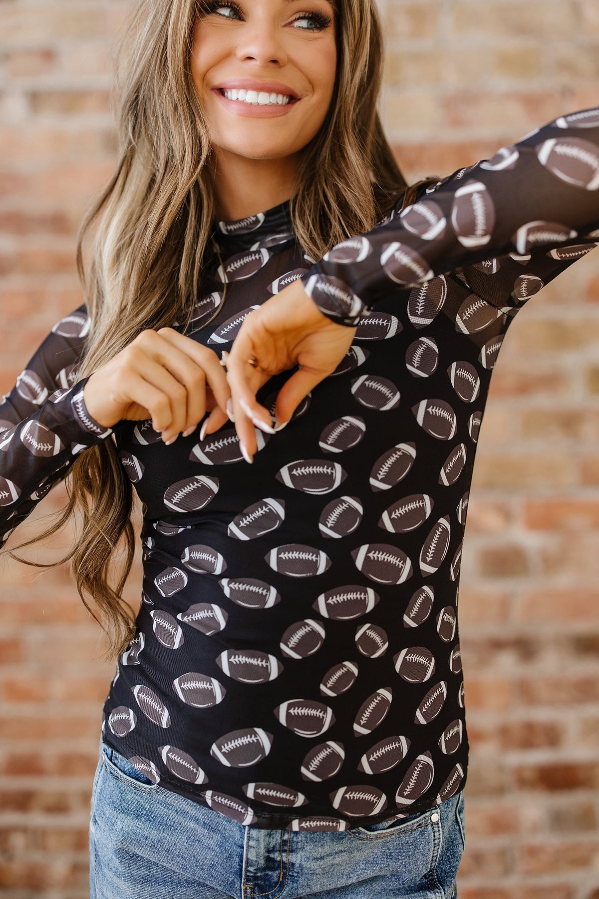 Threaded Pear Maci Rugby Mesh Sheer Long Sleeve Top