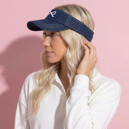Anna-Kaci Women's Denim Visor Hat with Curved Brim Adjustable Back Bow Accent Casual Headwear