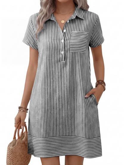Women's Short Sleeve Button-Down Shirt Dress
