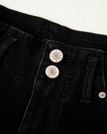 Brooke 2-Button High Waist Flared Bottom Jeans - Black