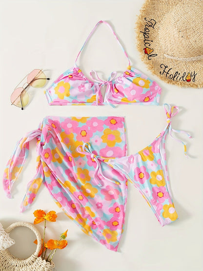 Swimsuit women strapless three piece set bikini girl