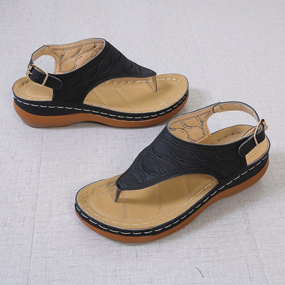 Women’s Casual Wedge Heel Flip-Flops | Solid Color Summer Platform Sandals | Comfortable Beach Thong Sandals with Arch Support | Lightweight Outdoor Wedge Sandals