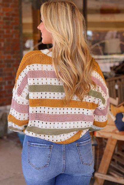 Threaded Pear Caroline Striped Hollowed Knitted Loose Sweater