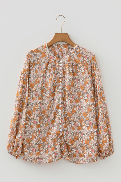 Adaline Floral Puff Sleeve Full Button Shirt